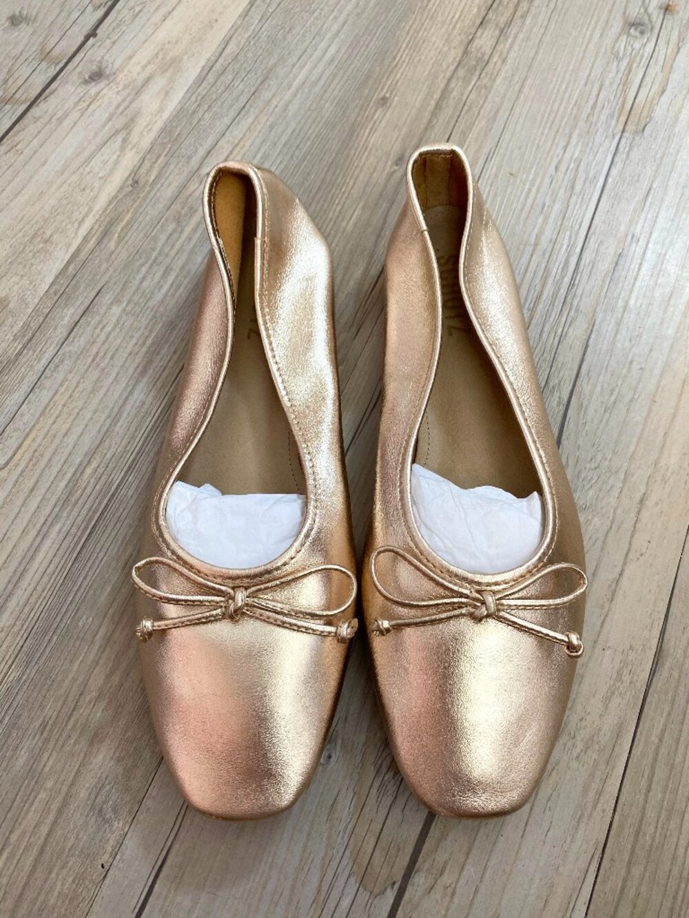 Schutz Arissa Metallic Gold Bow Flats Size 6.5